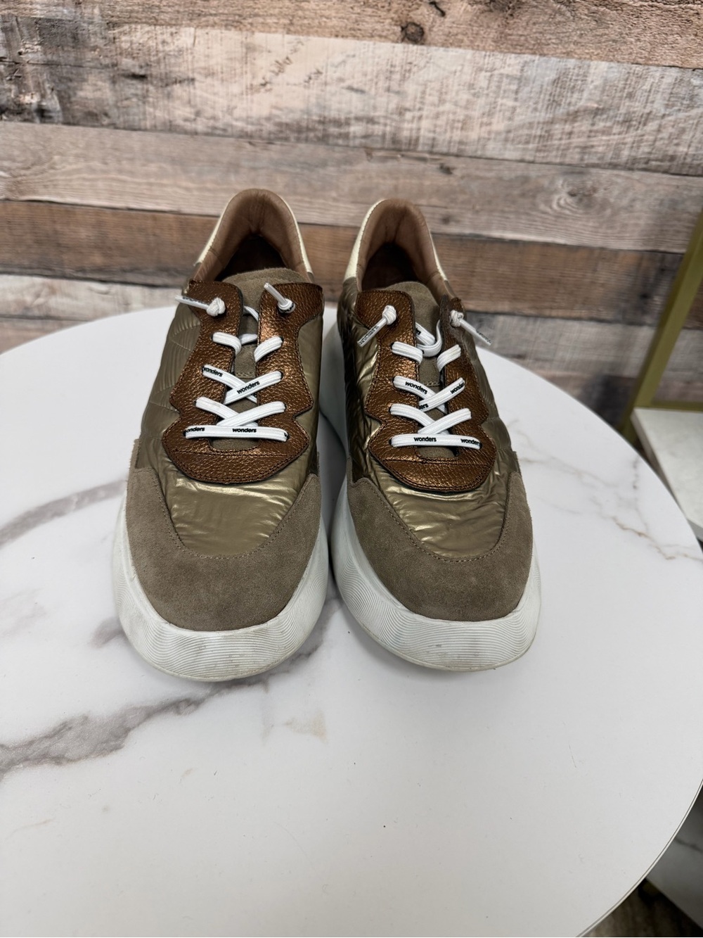 Wonders Bronze & Animal Print Platform Sneakers 8.5